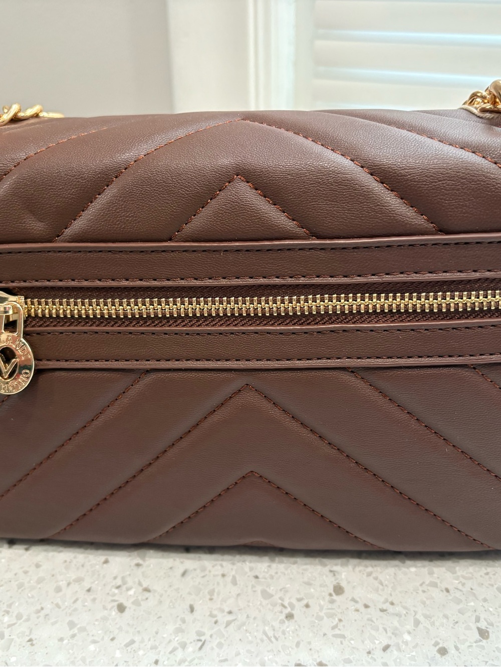 NWT Valentino Orlandi Chocolate Brown Quilted Shoulder Bag with Gold Chain Strap - Picture 6 of 16